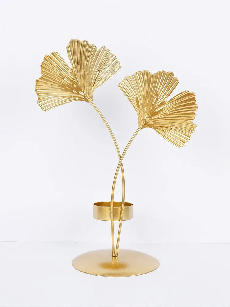 1P Cnordic Golden Ginkgo Leaf Candlestick Luxury Living Room Home Decoration Wedding Party Home Decoration Candlestick