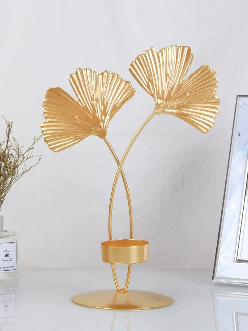 1P Cnordic Golden Ginkgo Leaf Candlestick Luxury Living Room Home Decoration Wedding Party Home Decoration Candlestick
