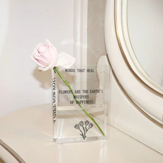 Clear Book Flower Vase Book-Shaped Vase Artistic Creative Flower Vase Aesthetic Transparent Vase Multi-Function for Home Decor