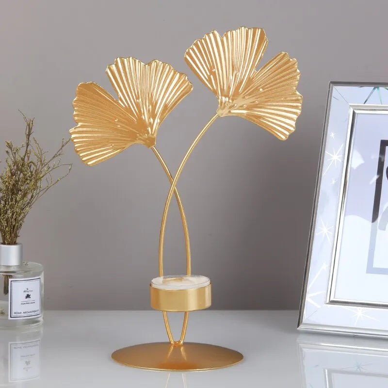 1P Cnordic Golden Ginkgo Leaf Candlestick Luxury Living Room Home Decoration Wedding Party Home Decoration Candlestick