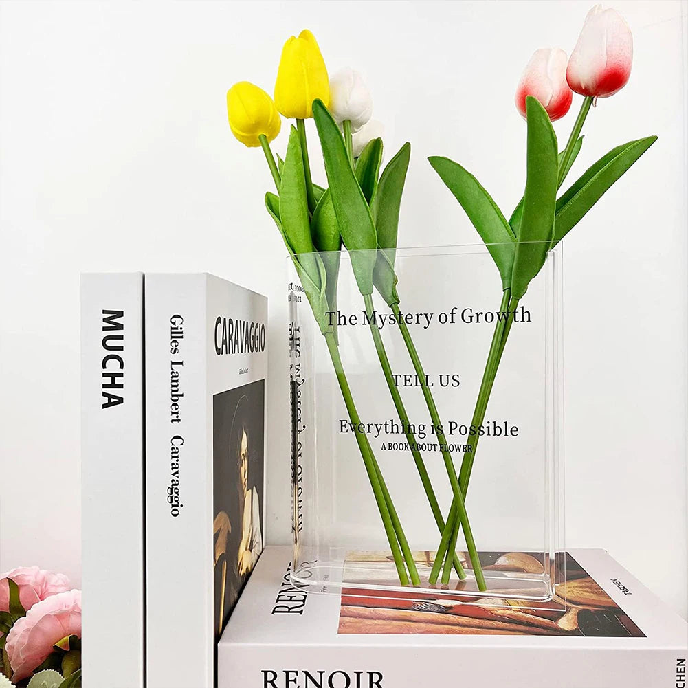 Clear Book Flower Vase Book-Shaped Vase Artistic Creative Flower Vase Aesthetic Transparent Vase Multi-Function for Home Decor