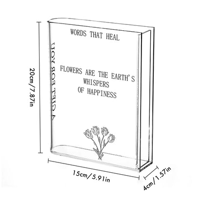 Clear Book Flower Vase Book-Shaped Vase Artistic Creative Flower Vase Aesthetic Transparent Vase Multi-Function for Home Decor