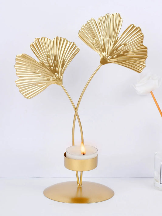 1P Cnordic Golden Ginkgo Leaf Candlestick Luxury Living Room Home Decoration Wedding Party Home Decoration Candlestick