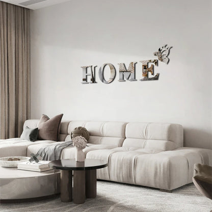 3D Mirror Wall Sticker 'HOME' Logo Entrance Decorative Adhesive Wall Mirror for Home Decor