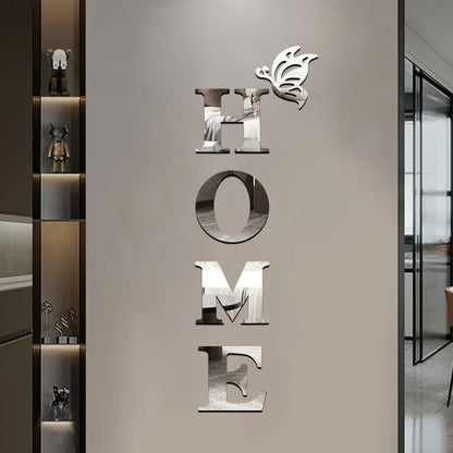 3D Mirror Wall Sticker 'HOME' Logo Entrance Decorative Adhesive Wall Mirror for Home Decor