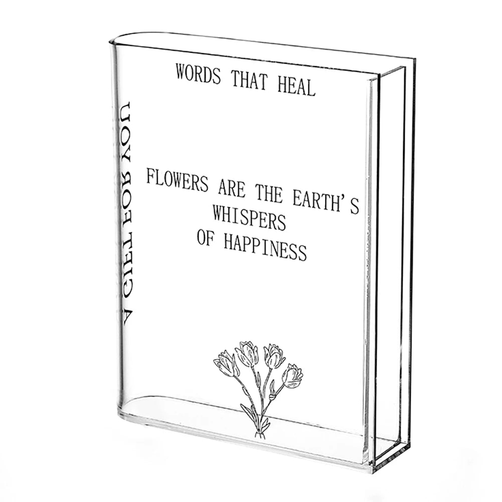 Clear Book Flower Vase Book-Shaped Vase Artistic Creative Flower Vase Aesthetic Transparent Vase Multi-Function for Home Decor